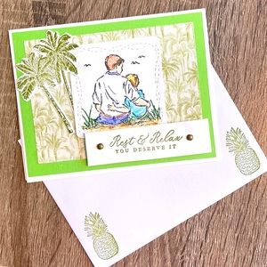 Handmade 5 Pack Tropical Dune Card with Coordinating envelope Blank Inside